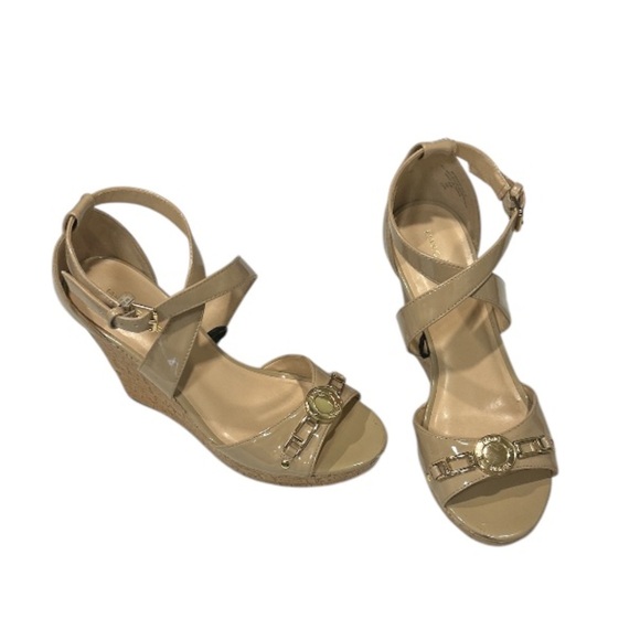 Marc Fisher Nude Patent Leather Espadrille wrap‎ sandals. Size 9.5M. - Picture 1 of 10